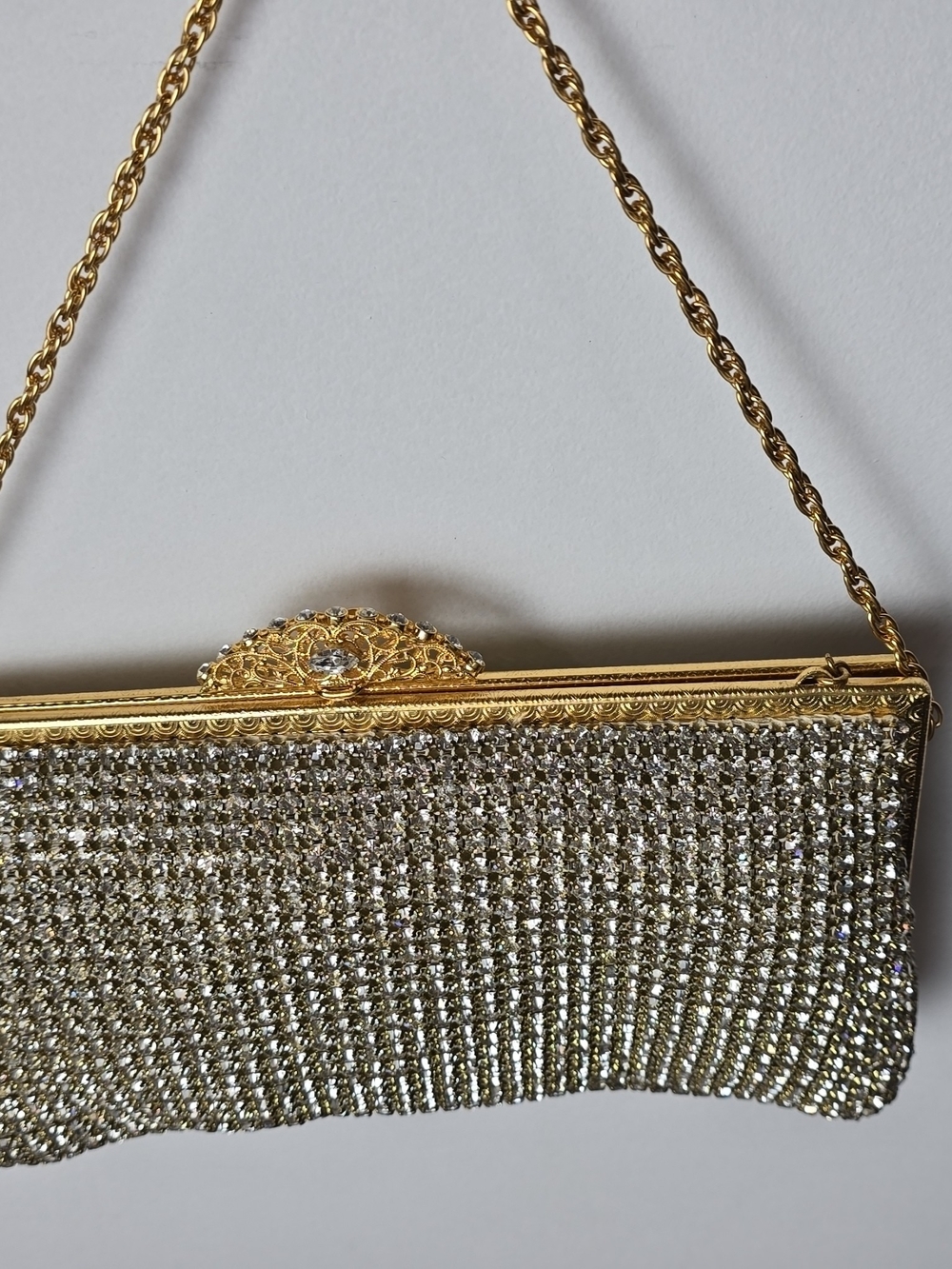 Gold Crystal-Embellished Evening Clutch